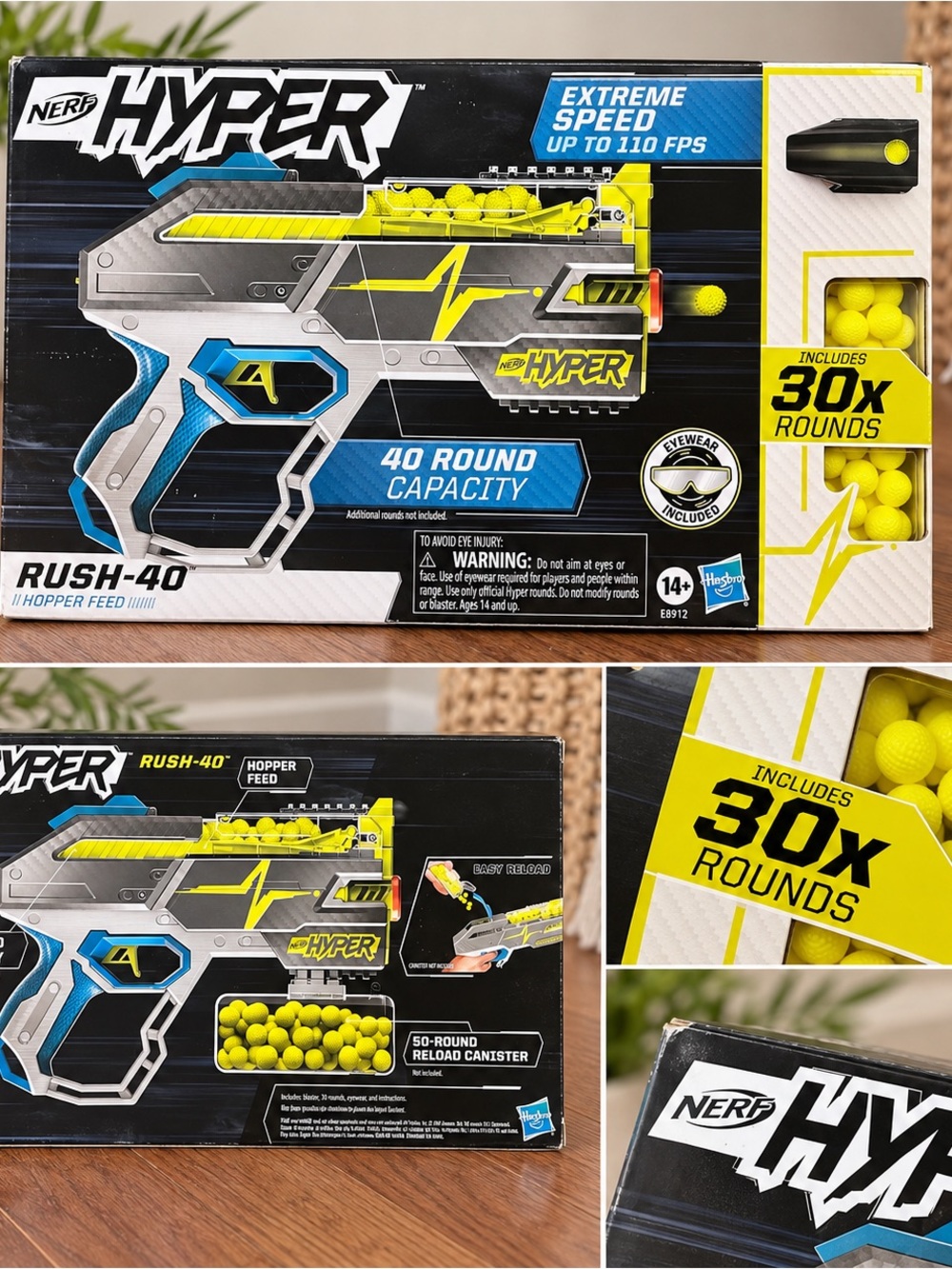 NERF Hyper Rush-40 blaster with 40 round capacity and 30 rounds included